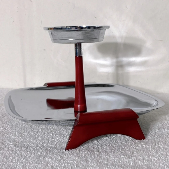 Vintage Glo Hill Gourmates Chrome Serving Tray W Cherry Red Bakelite Accents - Picture 4 of 13